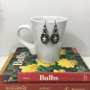 Brown Filigree Crystal Inset Heart Earrings